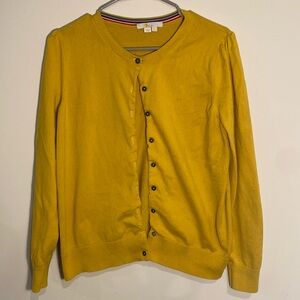 Boden Size L Yellow Button Up Cardigan with Multicolor Accent